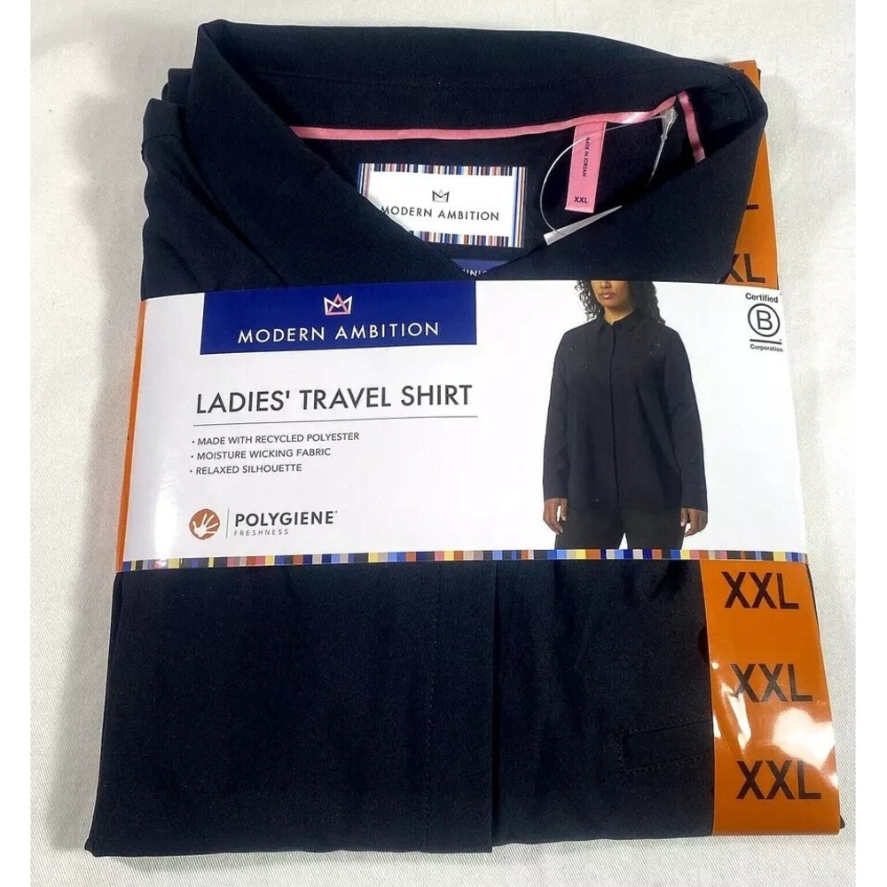 NEW Modern Ambition Women's Delightfully Technical Travel Shirt, Black, XXL